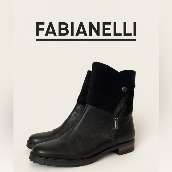 Fabianelli Shoes - Fabianelli Black Leather Suede Shearling Lined Ankle Boots EU 40 | Made in Italy
